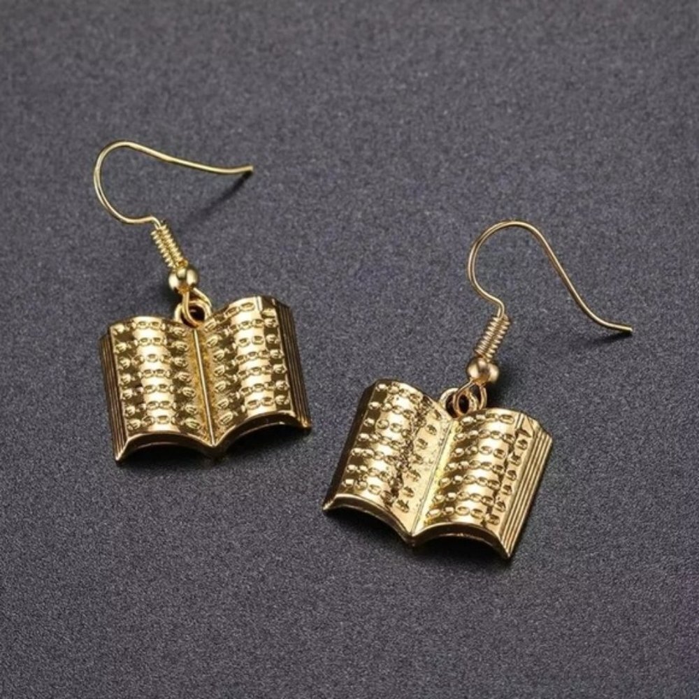Open book gold drop earrings - Picture 1 of 4
